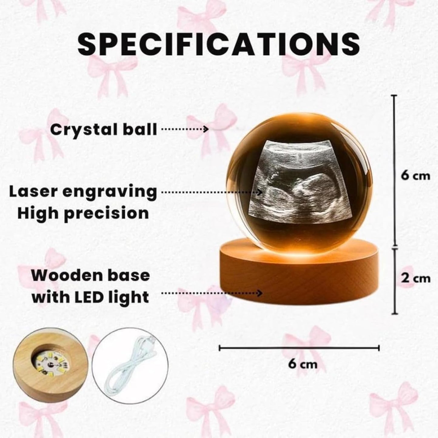 Custom 3D Photo Crystal Ball with LED Light - Personalized Ultrasound Picture Frame Gift