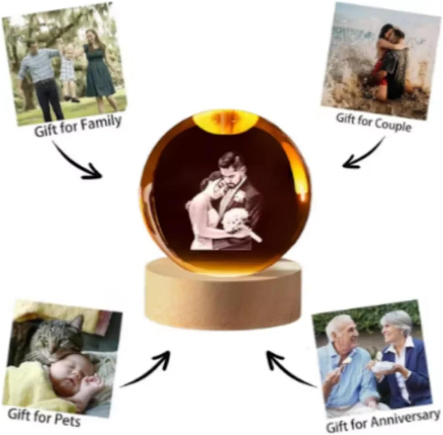 Custom 3D Photo Crystal Ball with LED Light - Personalized Ultrasound Picture Frame Gift