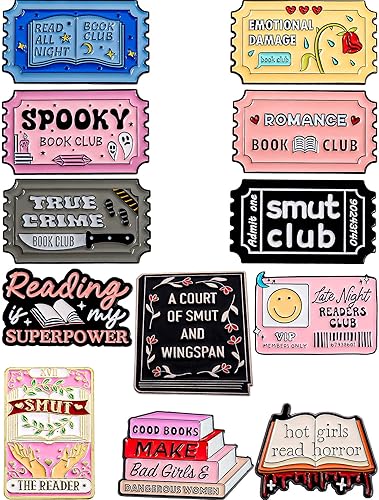 12 PC Book Enamel Pins Set – Literary-Themed Lapel Pins for Romance, Smut, Horror BookTok Readers