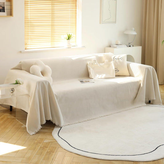 Chenille Tassel Sofa Cover Blanket | Soft Decorative Couch Throw for Boho, Modern, or Farmhouse Décor