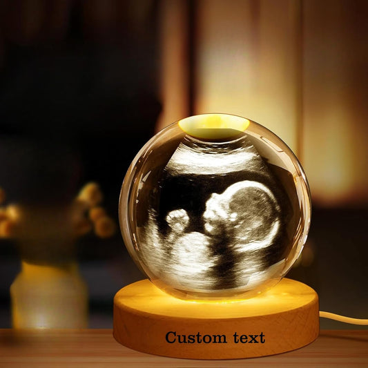 Custom 3D Photo Crystal Ball with LED Light - Personalized Ultrasound Picture Frame Gift